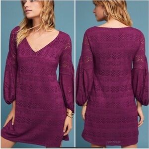 NWOT Anthropologie Maeve Laila Burgundy Plum Lace Eyelet Dress Size S
